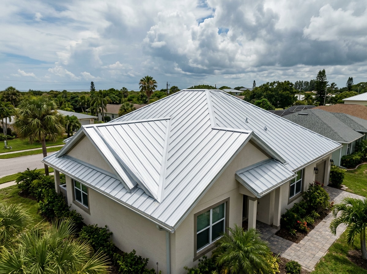 Installed galvalume metal roof on a Florida home with standing seam panels
