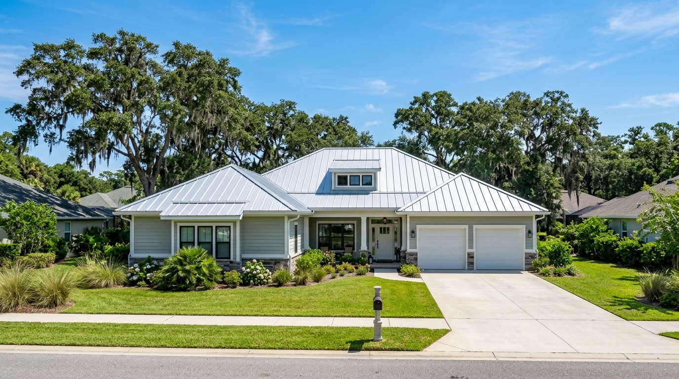 Finished galvalume standing-seam metal roof on a Florida Panhandle home Finished galvalume standing-seam metal roof on a Florida Panhandle home