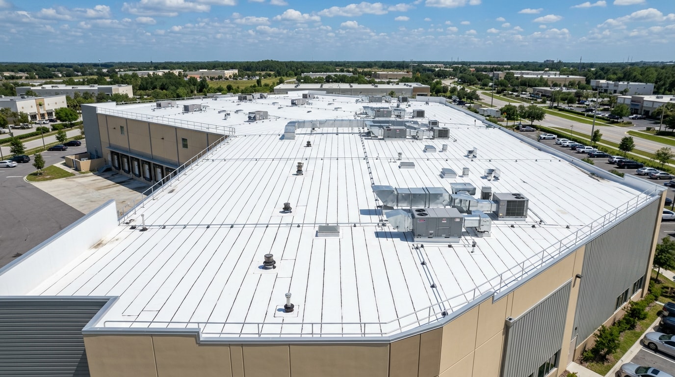 Finished white TPO membrane roof on a commercial building in Tallahassee, FL Finished white TPO membrane roof on a commercial building in Tallahassee, FL